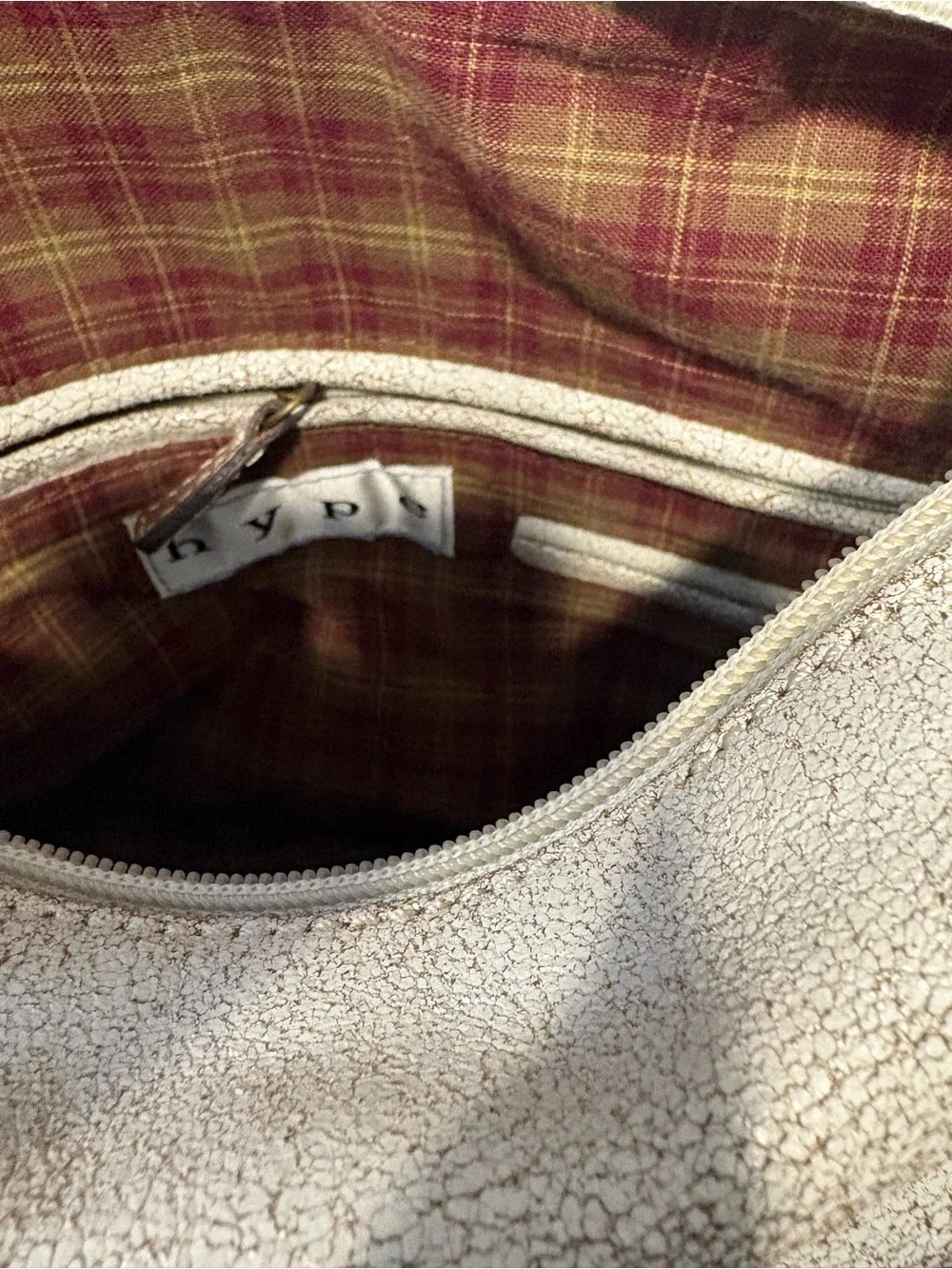 white crackle distressed leather Hype Shoulder Bag